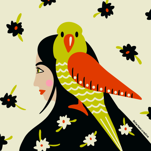 Freelance Illustrator - Cherbear Creative Studio - Girl and Bird Illustration
