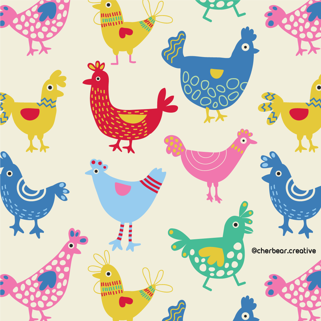Freelance Illustrator - Cherbear Creative Studio - Chicken Pattern