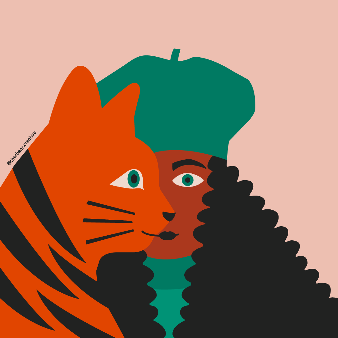 Girl and cat Illustration by Cherbear Creative Studio