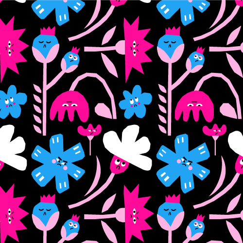 Freelance Illustrator - Cherbear Creative Studio - Grumpy Flowers Pattern