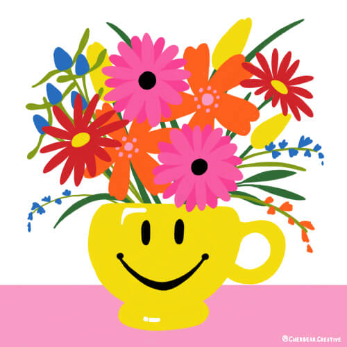Happy Face Flowers Illustration by Cherbear Creative Studio