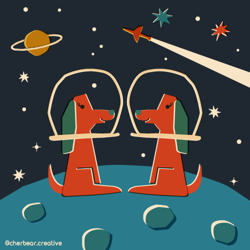 Moon Dogs Illustration Doggie Diner Illustration Bear and Plants Illustration by cherbear creative studio