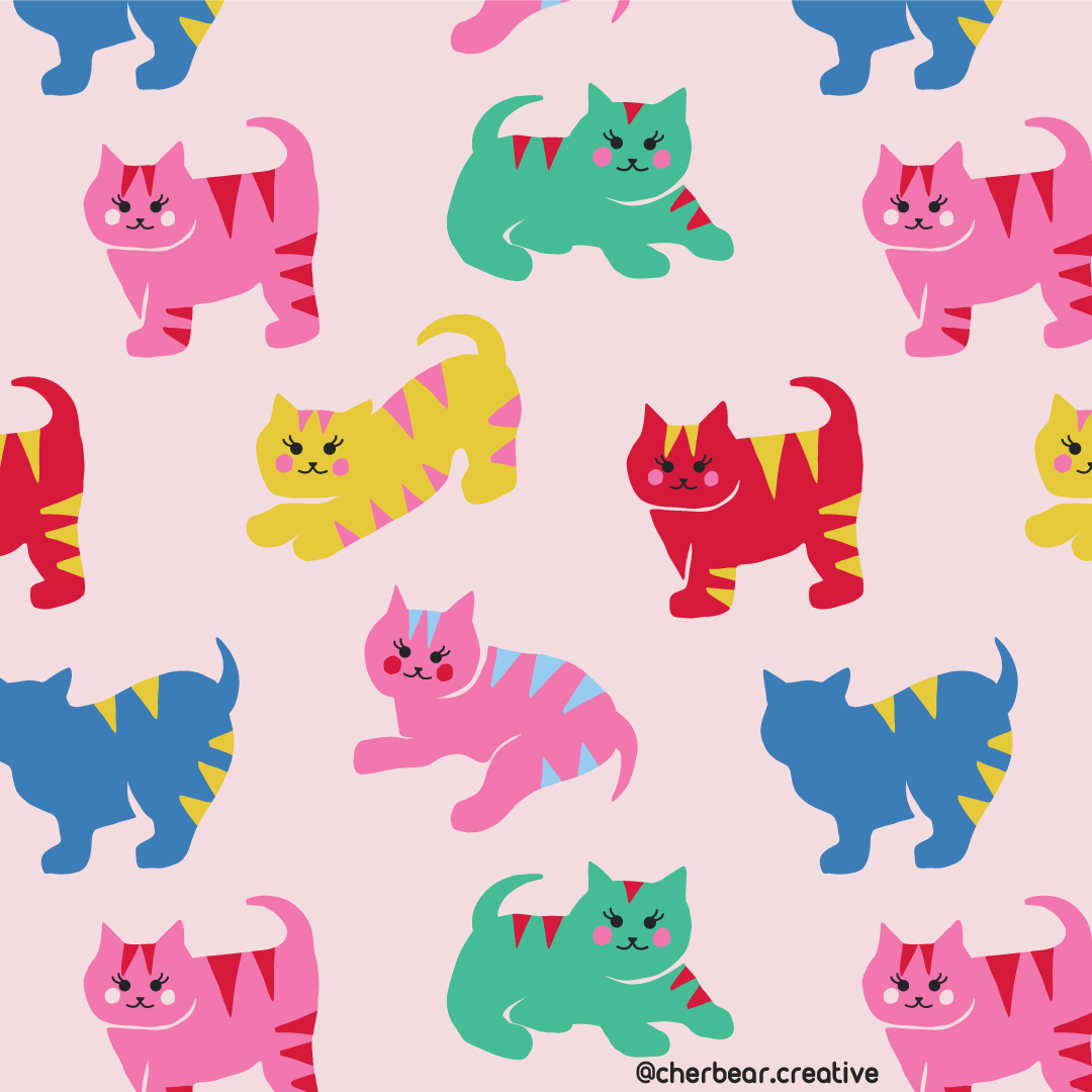 Rainbow Cats pattern cherbear studio