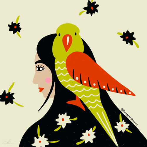 Bird girl illustrtion by Cherbear Creative Studio