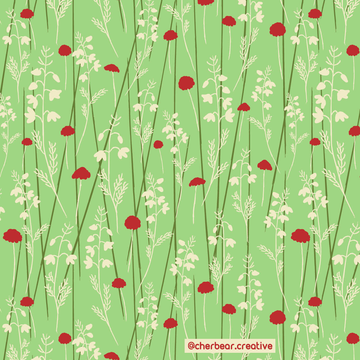 Freelance Illustrator - Cherbear Creative Studio - Green Floral Pattern